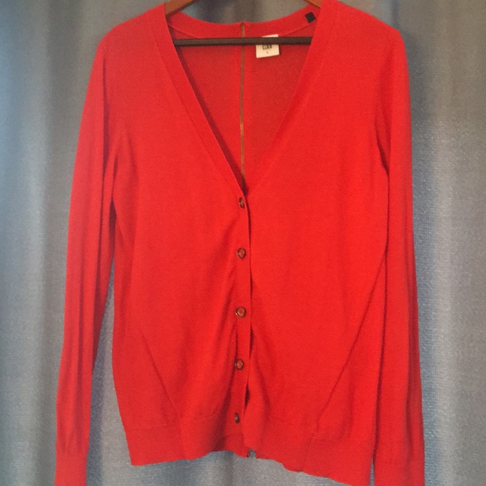 CAbi red cardigan with zipper detail